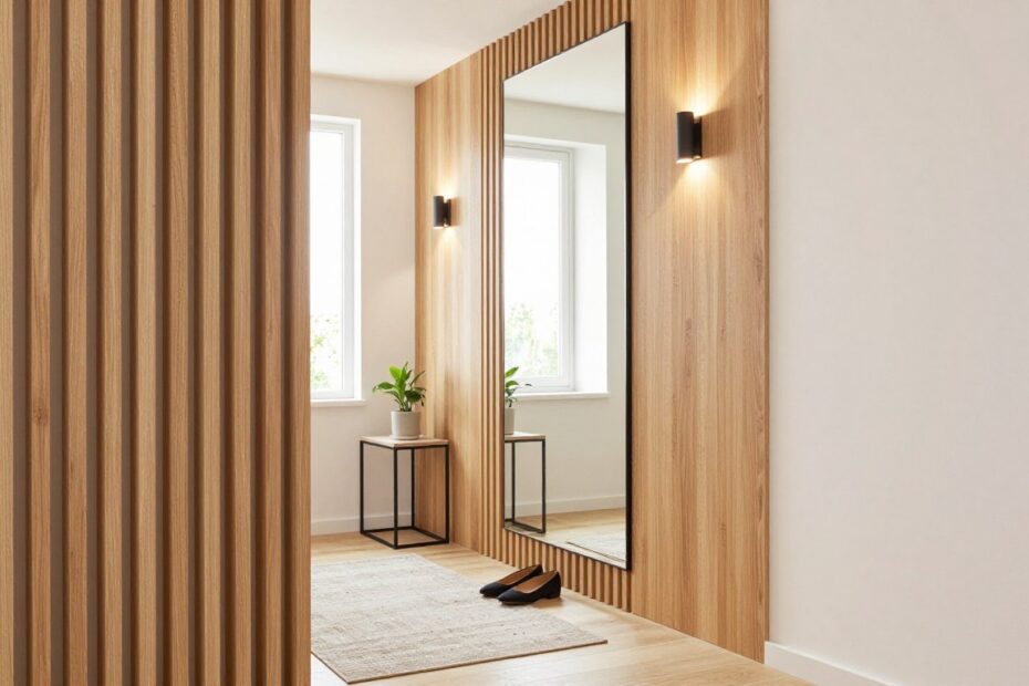 Lamele z lustrem w przedpokoju