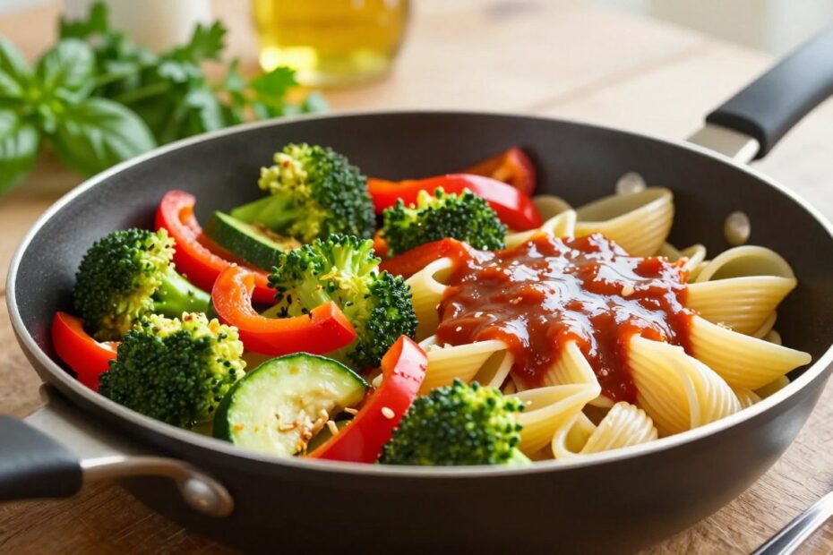 Warzywa na patelnię z makaronem jaki sos